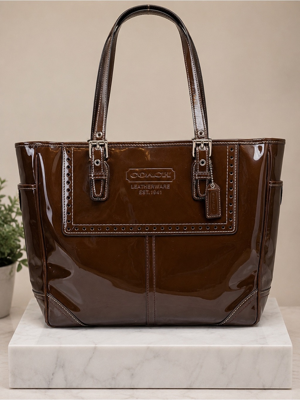 Coach Glossy Chocolate Brown Patent Leather Tote